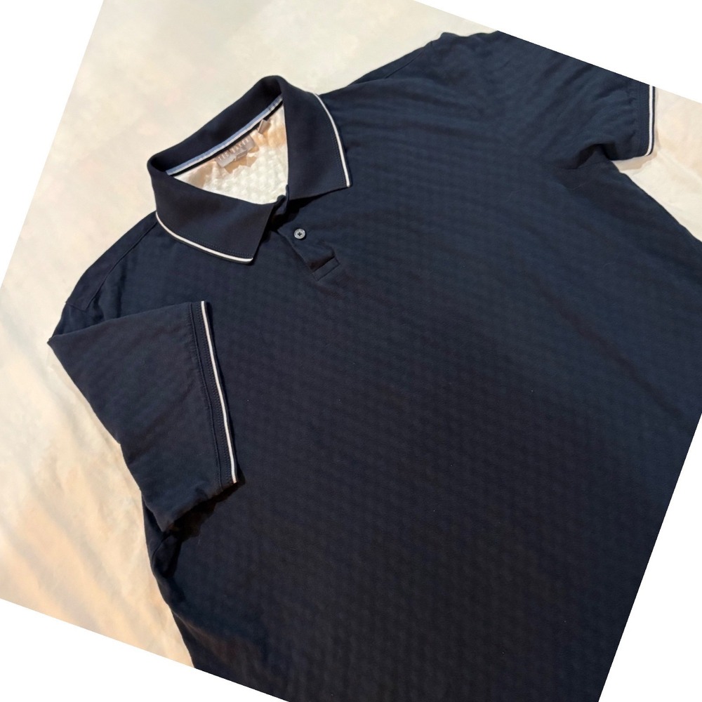 Ted Baker Mens XL Navy Blue Textured Diamond Pique Tipped Polo Shirt 1864954